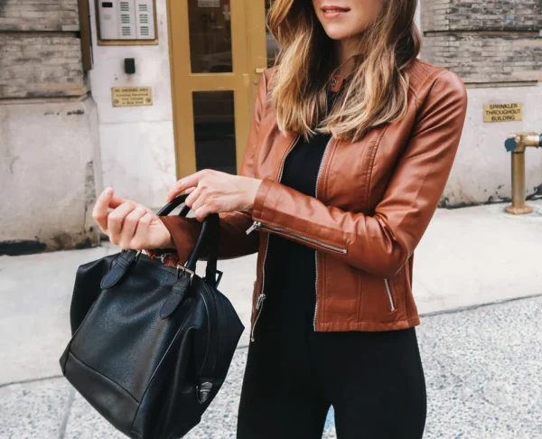 Slim Fit Brown Biker Leather Jacket For Women’s