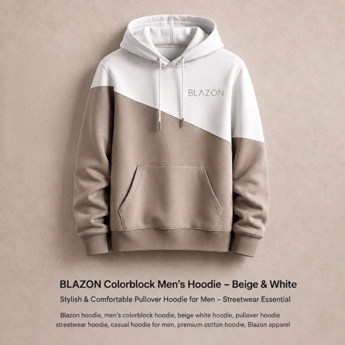 Blazon Colorblock Men’s Hoodie – Beige & White